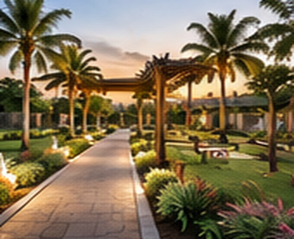 Landscaped gazebo garden at Mahakaleshwar Farm Resort in Ujjain
